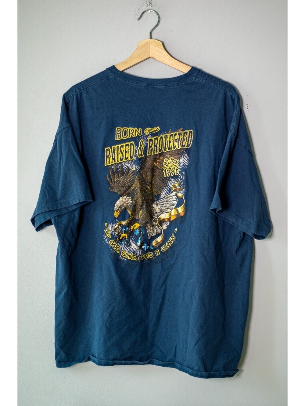 American T-Shirt - Born, Raised & Protected - Men's XL - Soaring Eagle